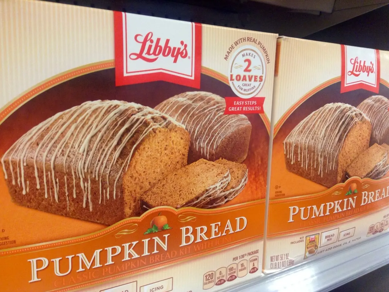 In the picture we can see two pumpkin bread packets on the rack.