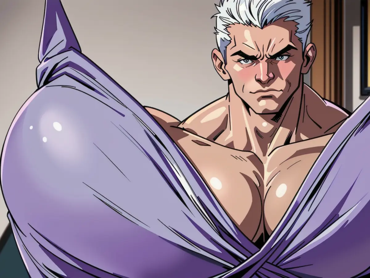 Individual sporting a lavender undergarment top. Individual sporting a lavender undergarment